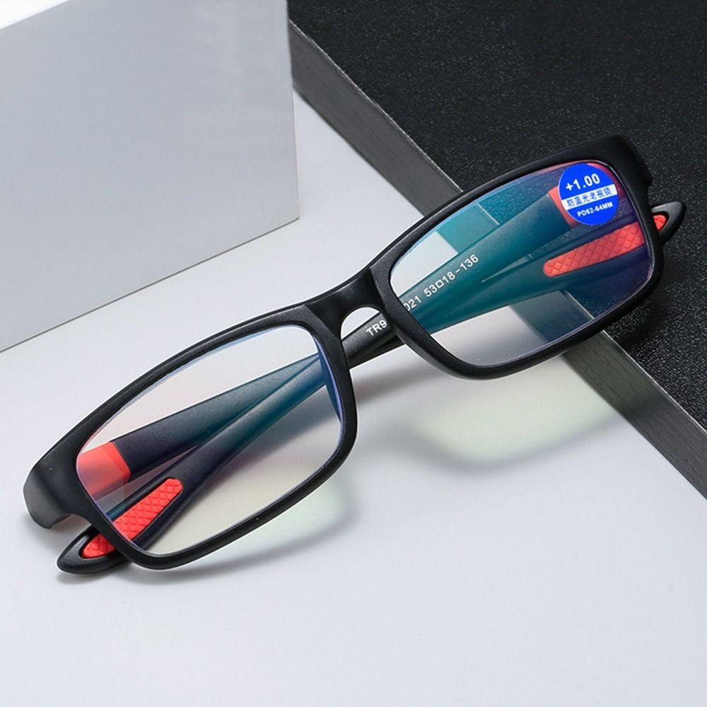 Óculos de Leitura Masculino Feminino Esportivo Antiluz Azul Armação TR90 Preta Vermelha Óculos Para Presbiopia +100 a +400