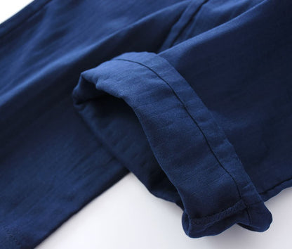 Men's Cotton Kimono Robes Pajamas Clothes Thin Spring and Autumn Black and Navy Colors Home Clothes Loose Casual Men Robe Sets