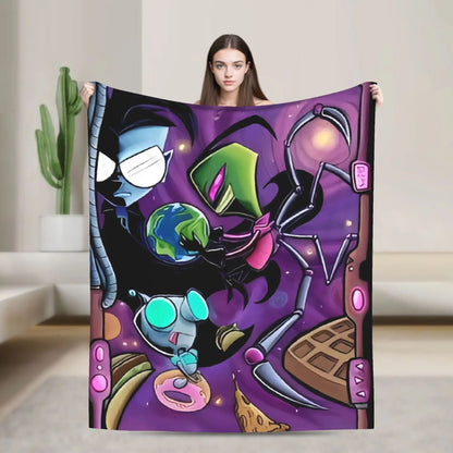 Invaders Zim Funny Character Throw Blankets Soft Warm Bedding for Couch Chair Camping Spring Bedspread