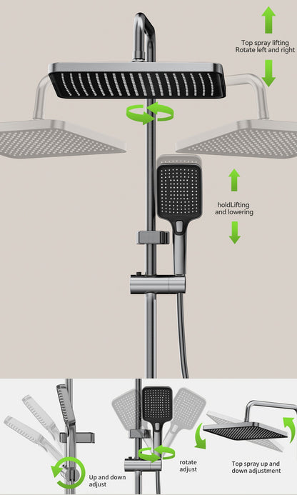 Multifunction Bathroom Shower System Set Hot and Cold Water Household Rotary Knob Pressurize Aluminum Gunmetal Gray Shower Set