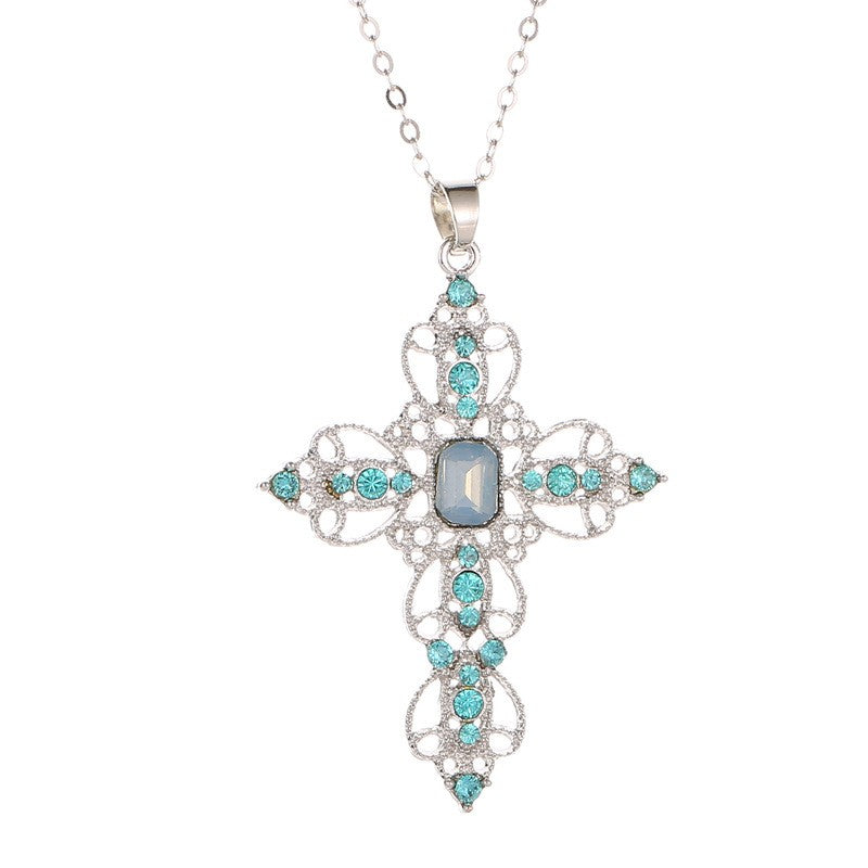 Gothic Big Zircon Cross Necklace Unisex Y2K Irregular Goth Large Cross Pendant Necklaces  for Men Women Couple Necklace Jewelry