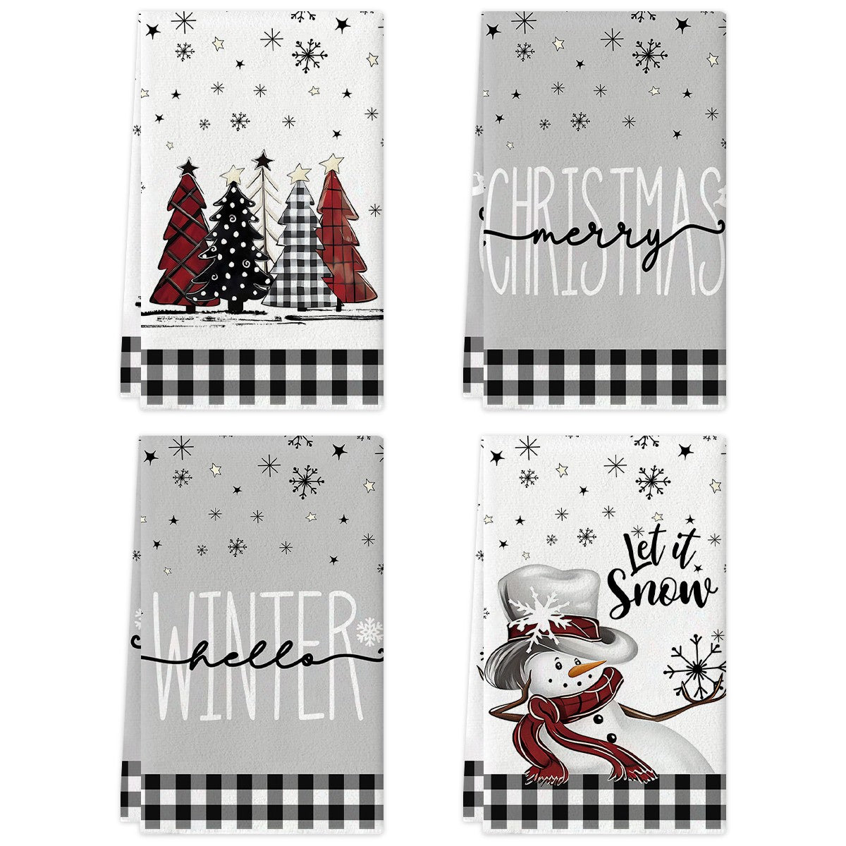 2/4pcs Christmas towels, snowflakes, Christmas trees, snowmen patterns, kitchen cleaning towels, dishwashing towels, hand towels