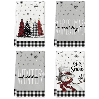2/4pcs Christmas towels, snowflakes, Christmas trees, snowmen patterns, kitchen cleaning towels, dishwashing towels, hand towels
