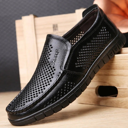 Plus Size Breathable Hollow Out Leather Sandals For Men Summer Comfortable Slip-Ons With Gap Between The Shoes And The Ground