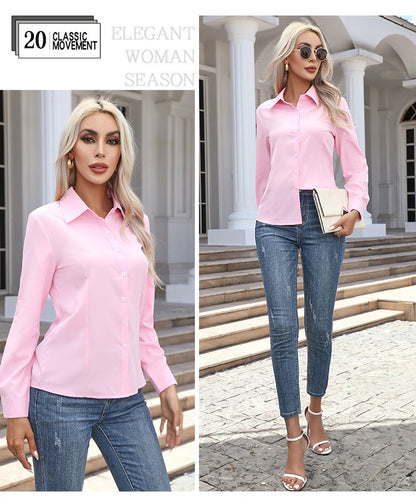 1pcs Woman Spring Autumn Solid color Shirts Lady Casual Long Sleeve Turn-down Collar Loose Shirt Female Fashion Temperament Tops