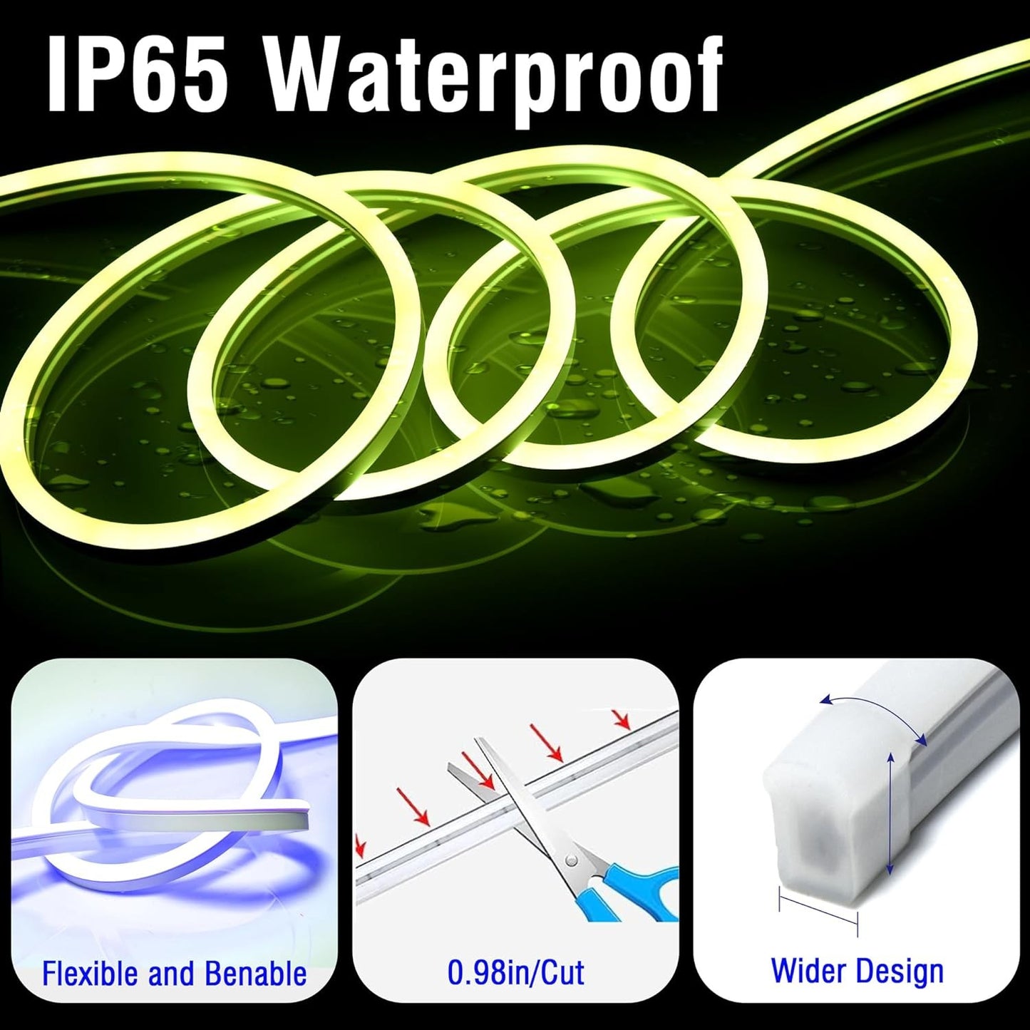 30M/20M Mexllex RGB Neon Light Strip with APP &Remote, Color Change Waterproof Music Sync Mode for Bedroom Room Outdoors Decro