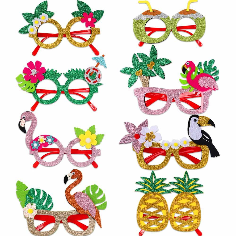 Hawaiian Party Glasses,Summer Flamingo Pineapple Coconut Glasses,Summer Beach Themed Birthday Party Decorations