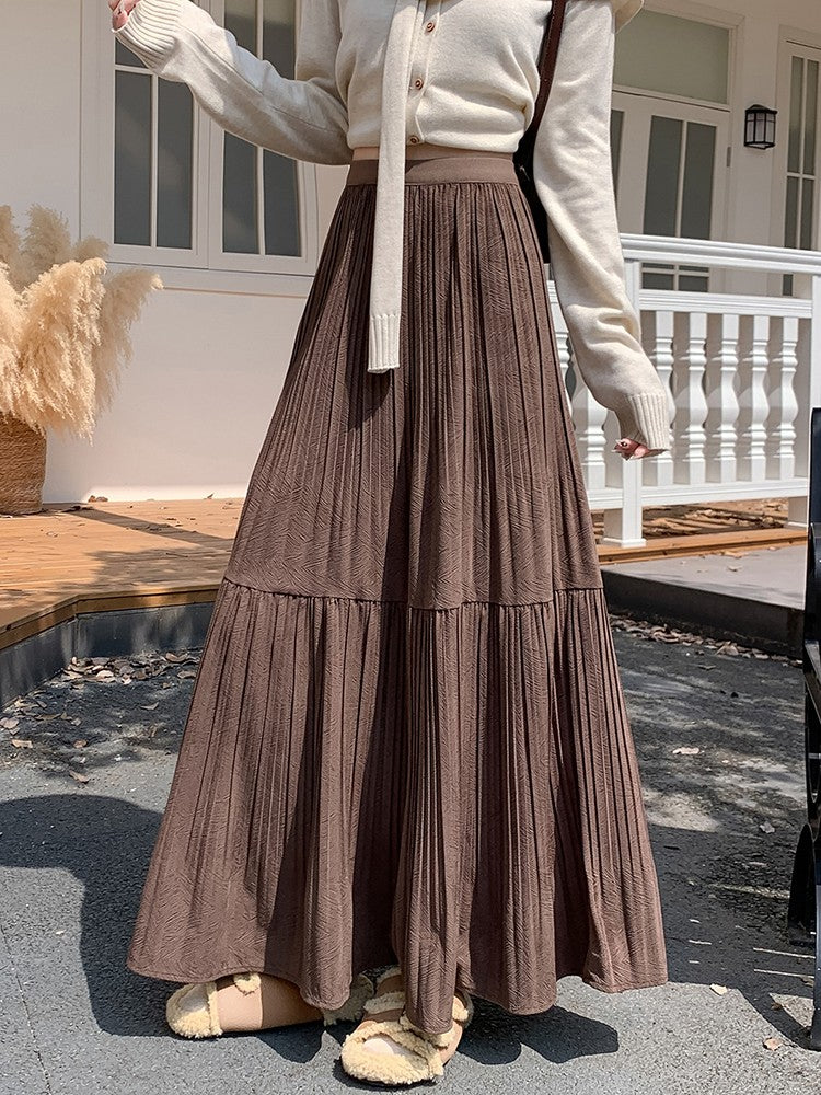 Pleated half skirt for women in autumn and winter 2025 new high waist slimming casual versatile A-line umbrella long skirt