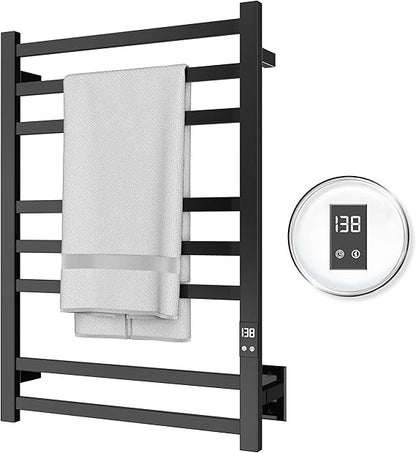 Matte Black 8-Bar Towel Warmer with Quick Heat, Auto Shut-Off and Hardwired or Plug-In Options - Perfect for Warming Towels