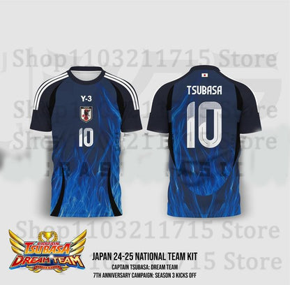 Japan National Team Kit Captain Tsubasa Football Jersey 3D Print Anime Cosplay Soccer T-Shirt Men Women Sport Tees Kids Y2k Tops