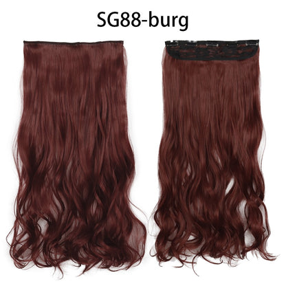 Apliques de Cabelo Sintético Liso Comprido de 5 Clipes 22'' Fibra de Alta Resistência ao Calor Preto Castanho Loiro
