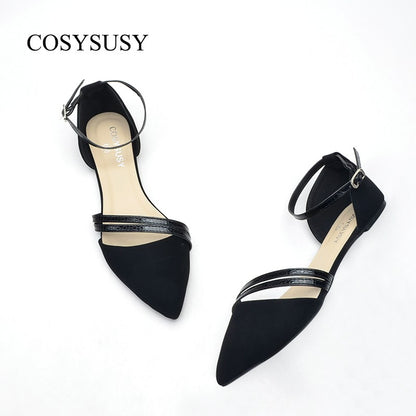 COSYSUSY Women's Pointed Toe Flat, Versatile Ankle Strap D'Orsay Shoes, Casual On Slip Sandals