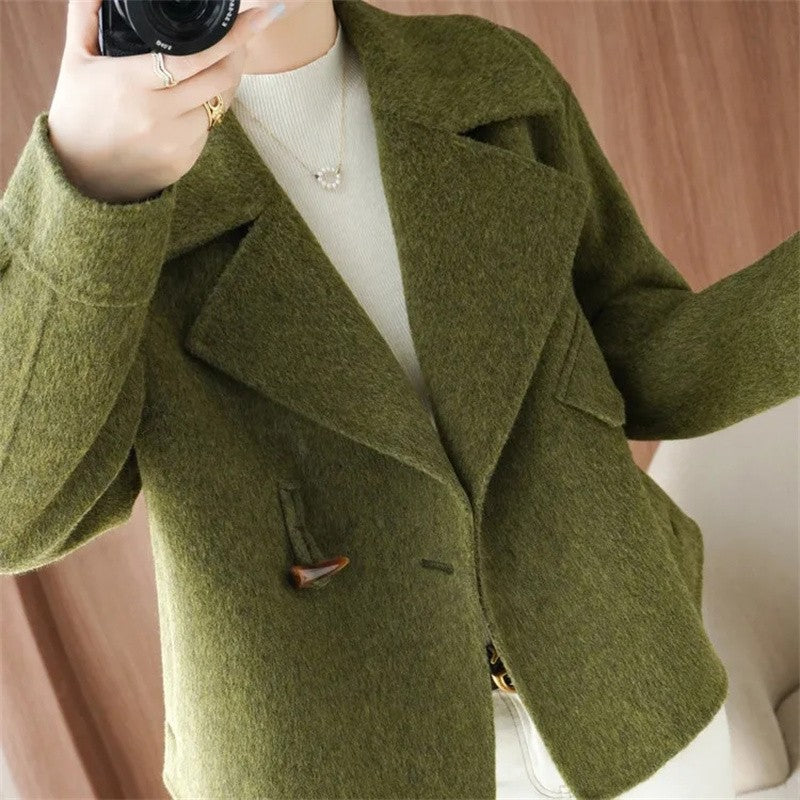 2024 Autumn Winter Double Sided Women Woolen Coat New Fashion Solid Short Outerwear Loose Double Breasted Wool Jacket Female Top
