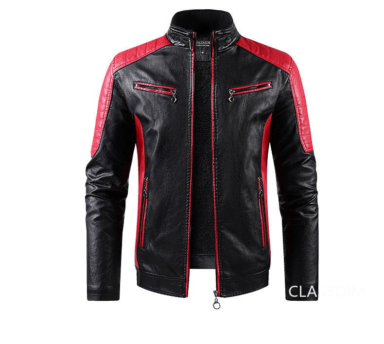 Men Stand Collar Moto Leather Jackets Fleece Winter Jackets Slim Fit PU Leather Coats High Quality Male Fashion Casual Jackets 5