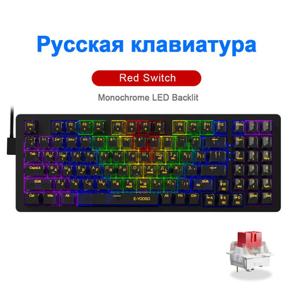 Teclado Mecânico Gamer E-YOOSO Z94 USB com Fio LED Monocromático Retroiluminado Switch Azul Vermelho 94 Teclas para Computador Laptop PC