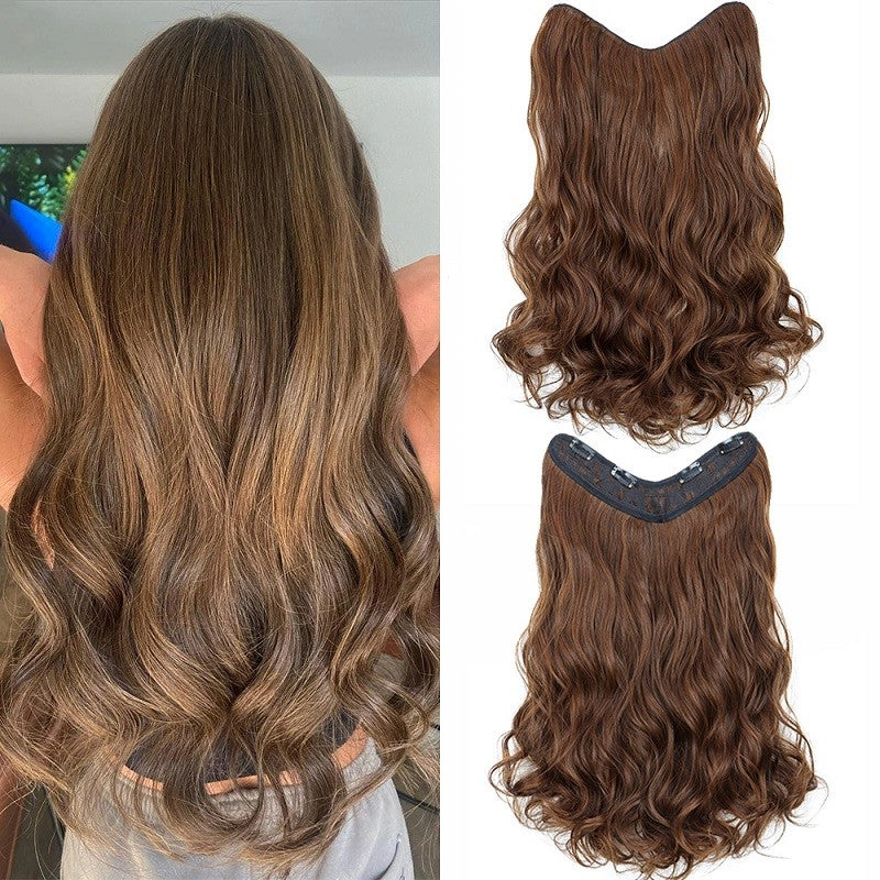 Extensão de Cabelo Sintético Longo Cacheado 24 polegadas em V Peça Única Fofa Invisível Castanho Preto para Mulheres