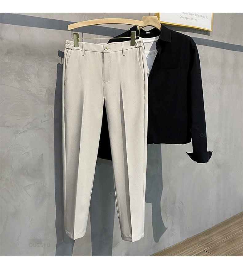 2025 Spring Summer Men's Casual Pants Suit Pant Slim Fit Work Elastic Waist Jogging Business Trousers Male Black Plus Size 40 42