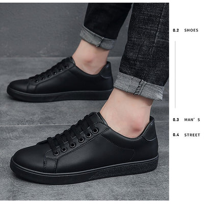 Men's Vulcanized Shoes Casual Low Top Flat Sneakers White Shoes Zapatillas Hombre Chaussure Homme Drop Shipping Leather Black