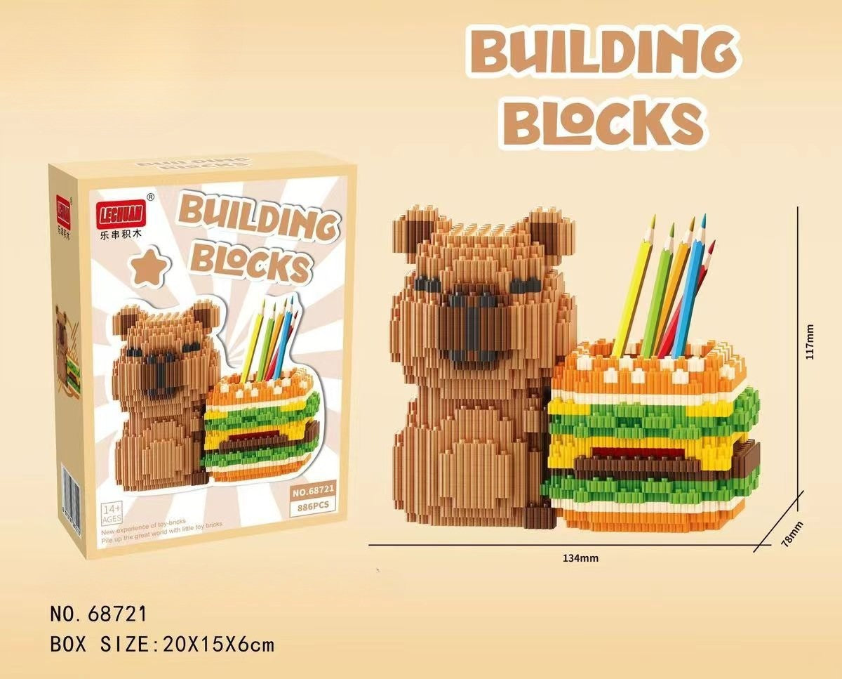 Porta Canetas Capivara de Blocos de Montar Organizador de Mesa Multifuncional para Material de Escritório Cosméticos Presente de Aniversário Decoração de Mesa