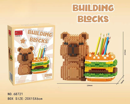 Porta Canetas Capivara de Blocos de Montar Organizador de Mesa Multifuncional para Material de Escritório Cosméticos Presente de Aniversário Decoração de Mesa