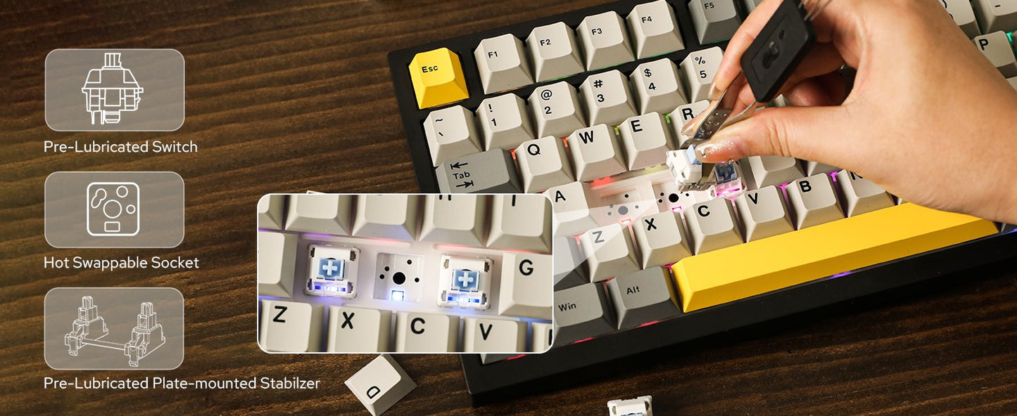 Teclado Gamer Ajazz AK820 Pro com Chave Magnética, Montagem Gasket, Bluetooth 5.1/Wireless 2.4G/USB-C com Fio, Tela TFT, para Mac/Windows