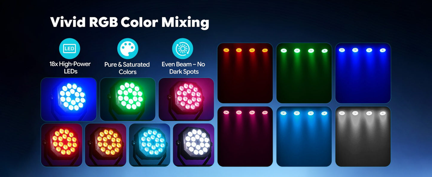 4PCS Flat Stage Par Light Built-in Battery Par Light Mini DJ Party Lights RGB LED Effect Lights Remote control Stage Lighting