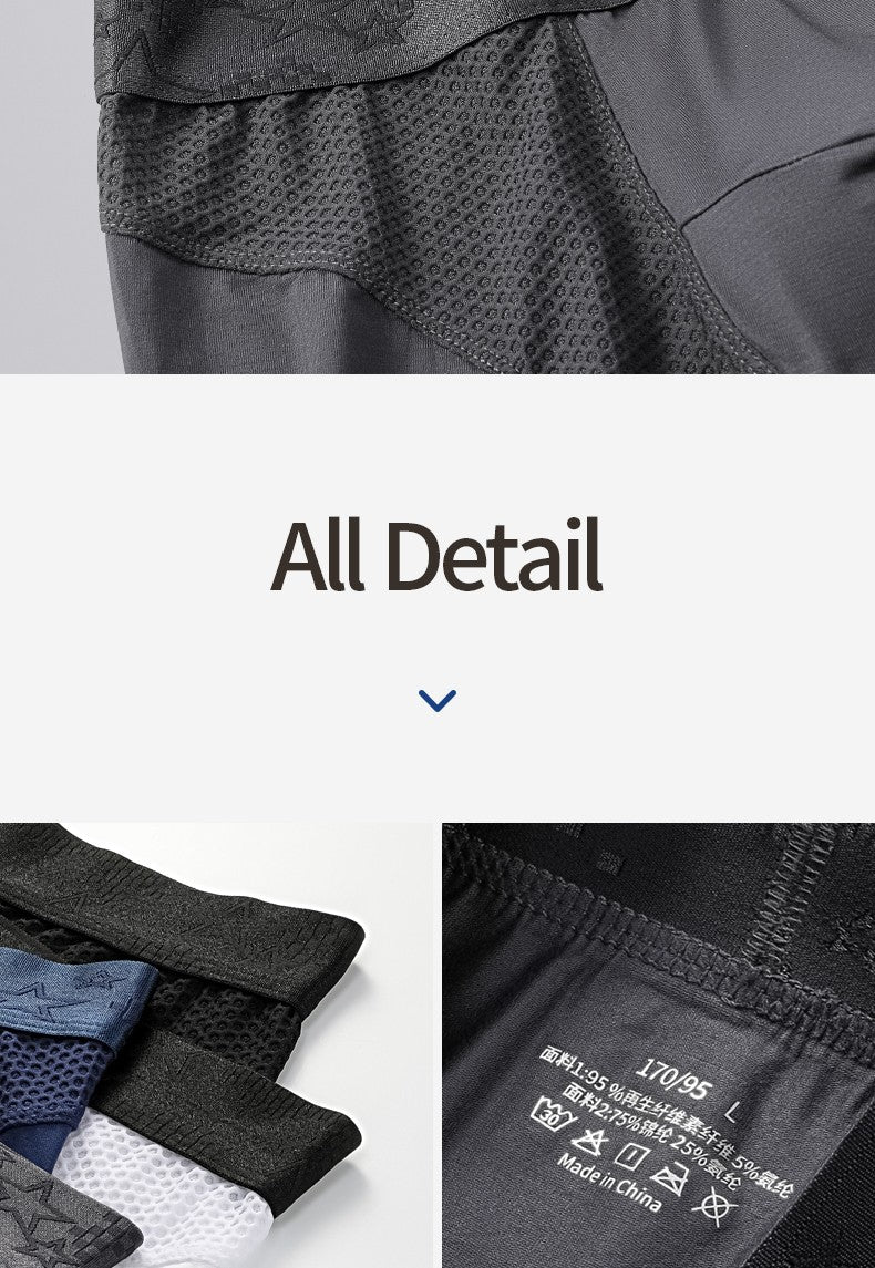 Extra Long Sports Underwear Men's Boxer Briefs Anti-Wear Leg Running Large Size Breathable Training Boxer Briefs