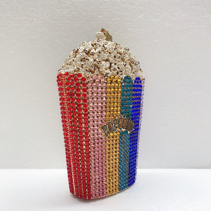 XIYUAN Popcorn Crystal Clutch Bags MINI Metal Box Minaudiere Purses Wedding Party Dinner Handbags Rhinestone Clutches Bags Gift