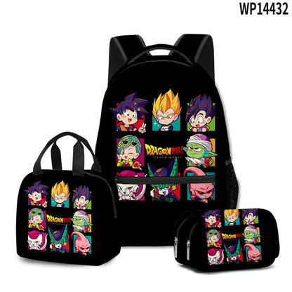 3D Print Dragon Ball Large Capacity Backpack Set Goku Super Saiyan GT Z Lunch Bag Pencil Case for Boys School Travel Picnic 20L