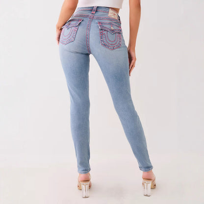 Jennie Mid Rise Super T Skinny Jean Embroidery Women Jeans High Street Sexy High Waisted Jeans Woman Casual Tight Washed Pants