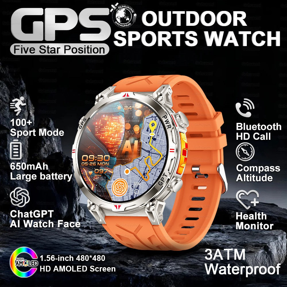 2025 Novo Relógio Inteligente Militar GPS para Exteriores Masculino 650mAh Bússola Altímetro 10ATM à Prova D'água Frequência Cardíaca Chamada Esportiva Smartwatch