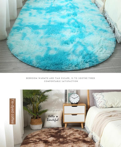 Tie-Dye Oval Living Room Rug Comfortable Soft Home Decor Floor Cushion Sofa Eend Table Bedroom Fluffy Non-Slip Plush Bed Rug
