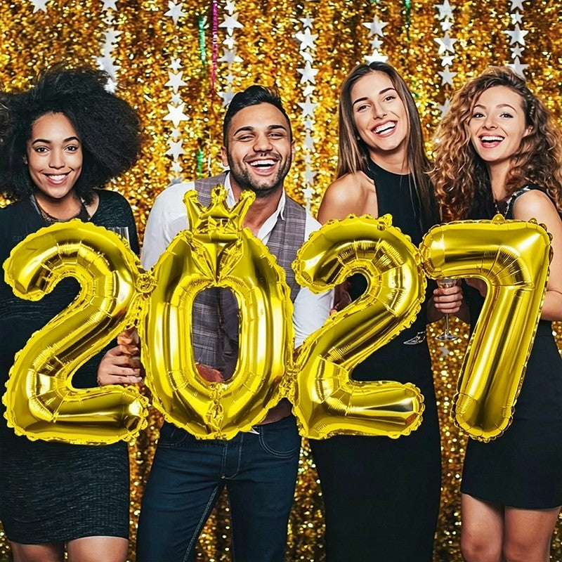 2027 Gold Crown Foil Number Balloons for 2027 New Year Christmas Eve Festival Party Supplies Graduation Decorations