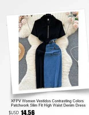 XFPV Women's Sweet high Waist Wrap Belt Round Neck patchwork Denim Shirt  Chic Top Y2k Korean Fashion Spring Summer 2025 SM11327