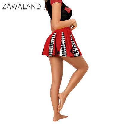 Movie Clown Cosplay Costume Halloween Harry Q Party Outfit Red Black Crop Top Performance Pleated Skirt Carnival Holiday Dresses