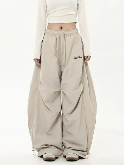 Retro Y2K Hip Hop Streetwear Casual Chic Matching Sweatpant Oversize Women's Wide Leg Pant Low Waist Drawstring Lady Cargo Pants