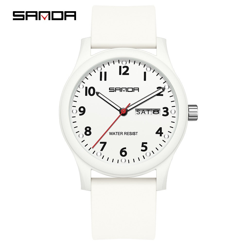 SANDA 3263 Fashion Casual Men Watch Silicone Strap Waterproof Luminous Clock Unisex Wristwatch Date Week Sport Man Watches