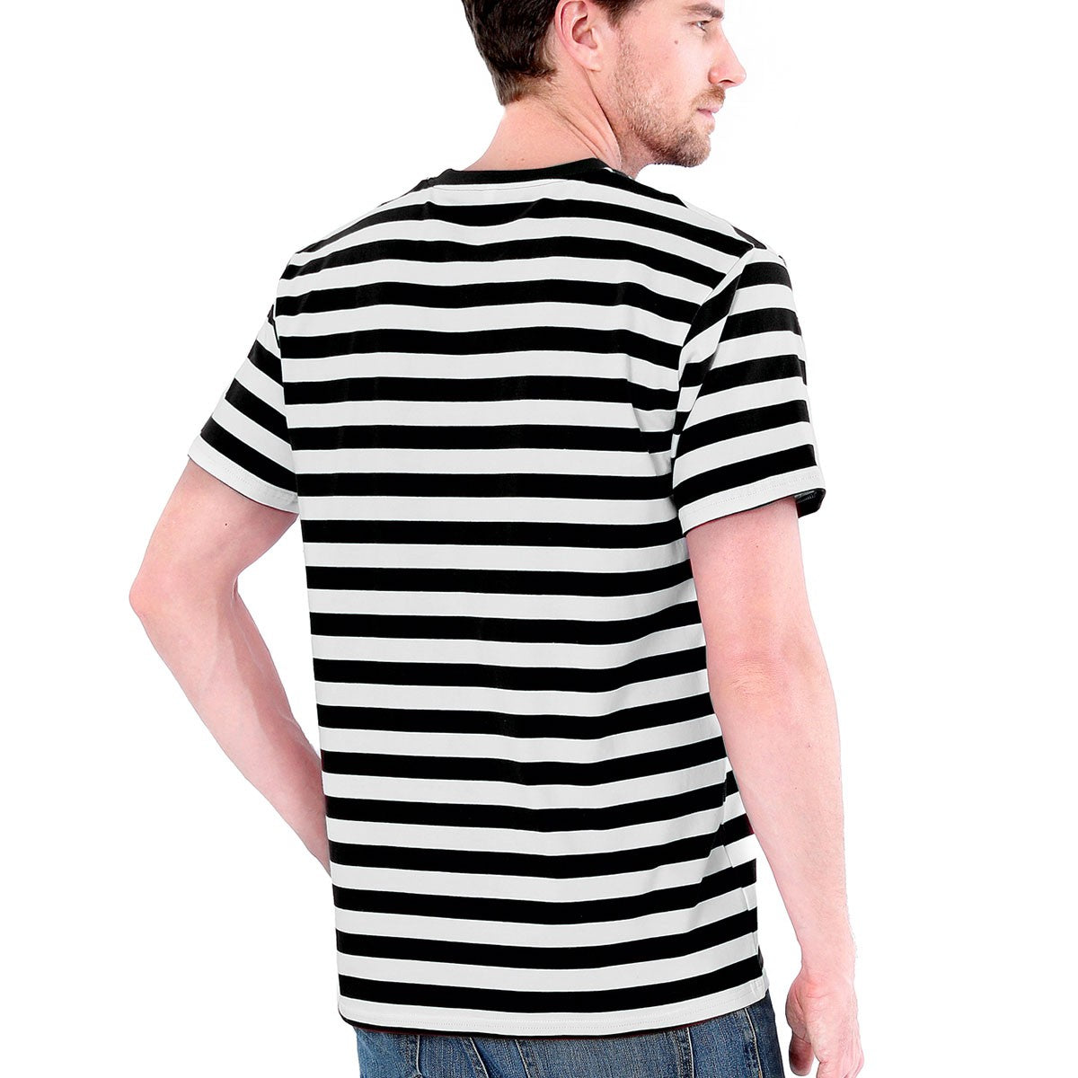Black White Striped Shirt Men Cotton Short Sleeve Casual Basic Tee Adult Halloween Top Summer Fashion Daily Clothes