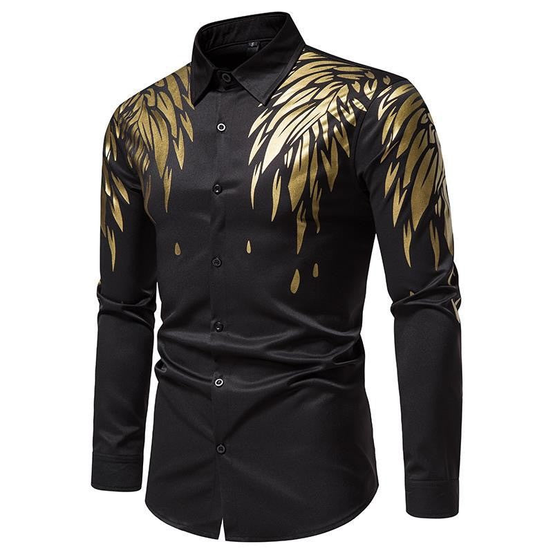Dragon Embroidered Long Sleeve Shirt Autumn and Winter Single Breasted Slim Fit Button Retro Social Dress Shirt Street Wear