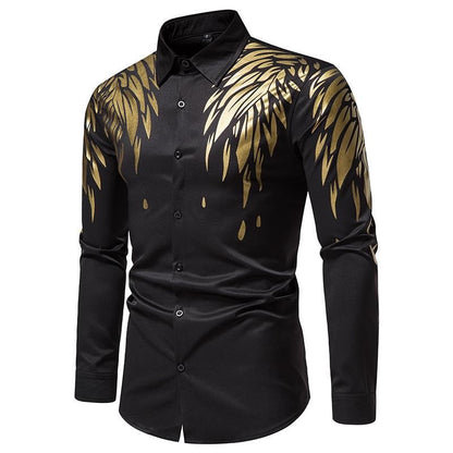 Dragon Embroidered Long Sleeve Shirt Autumn and Winter Single Breasted Slim Fit Button Retro Social Dress Shirt Street Wear