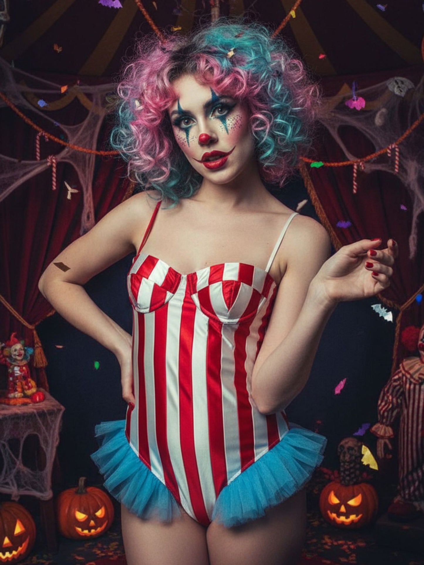 Women's Carnival Bodysuit Sleeveless Stripes Print Leotard Tops Playsuits Halloween Cosplay Costume