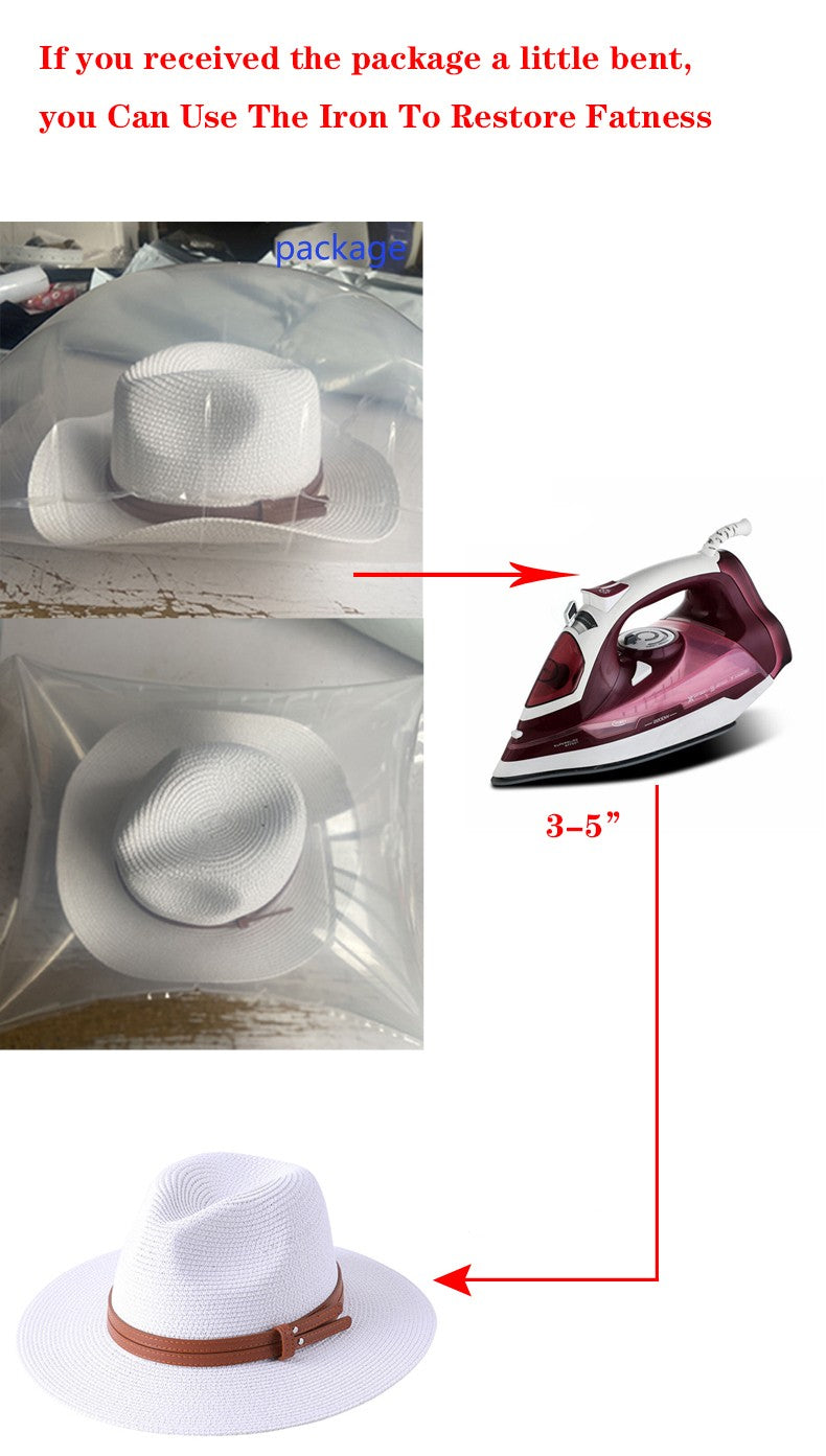 56-58-59-60CM New Natural Panama Soft Shaped Straw Hat Summer Women/Men Wide Brim Beach Sun Cap UV Protection Fedora Hat