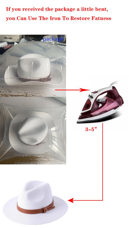 56-58-59-60CM New Natural Panama Soft Shaped Straw Hat Summer Women/Men Wide Brim Beach Sun Cap UV Protection Fedora Hat