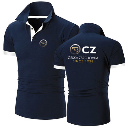 CZ Ceska Zbrojovka 2023 Masculina Nova Moda Verão Imperdível Camisa Polo de Algodão Respirável Casual Cor Sólida Slim Fit Roupa Top