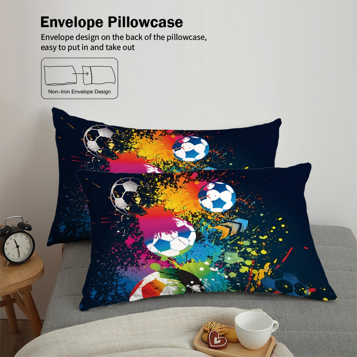 3-piece set, colorful football pattern printed duvet set, queen, king, double bed, party  funny and creative bedding set