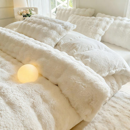 New Rabbit Fur Thickened Milk Velvet Duvet Cover Set Machine Washable Soft SkinFriendly Warm Bed Sheet for Home and Hotel ?? ???