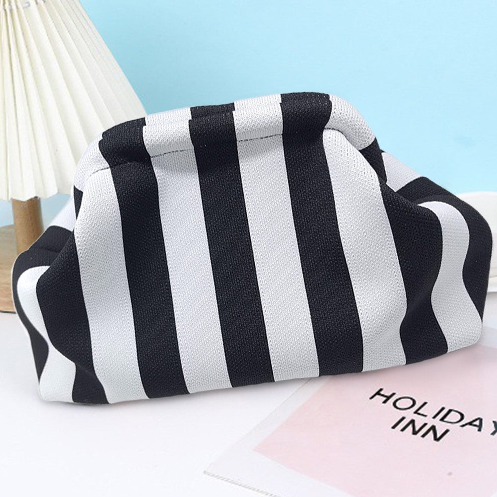 Women Knit Stripe Purse Contrast Color Small Crochet Handbag Knitting Dumpling Clutch Woven Bag for Female