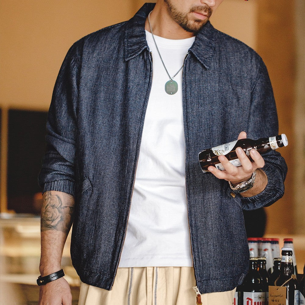 Maden American New Spring And Autumn Retro Denim Jacket Cityboy Amekaji Style Loose Lapel Jacket Men’s Fashion Short Blue Coats