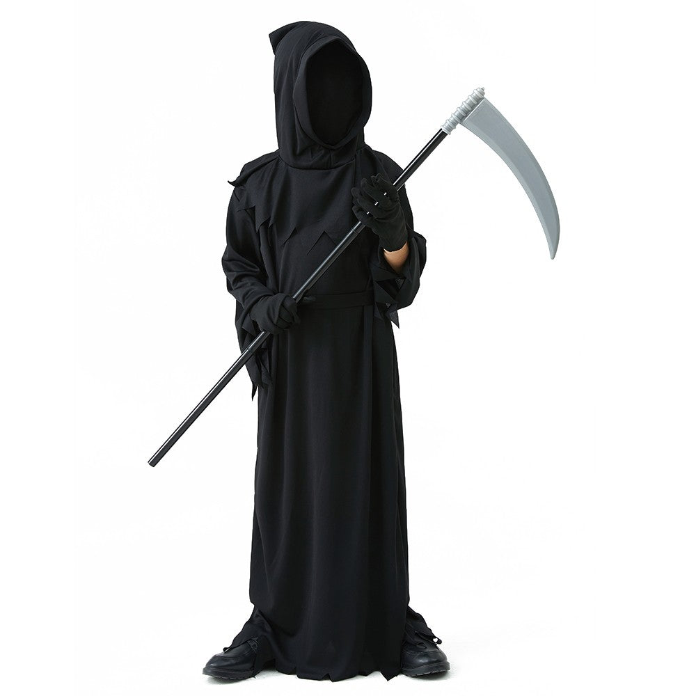 Halloween Grim Reaper Horror Costume Black Hooded Spooky Ghost Robe Dress Up Costume Adult Cosplay Mask Scythe Prop Party
