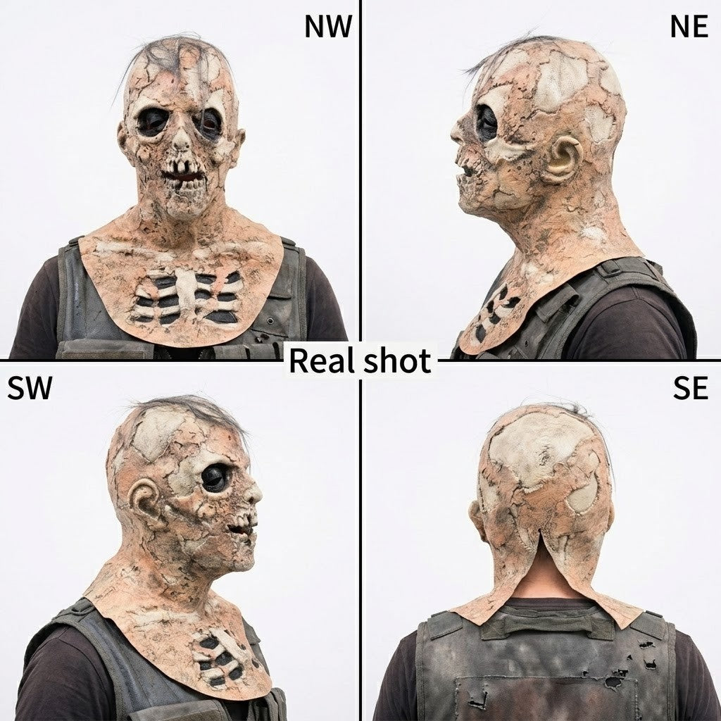 Realistic Zombie Skull Latex Mask Full Head Scary Skeleton Costume Mask For Adult Halloween Cosplay Party Horror Prop